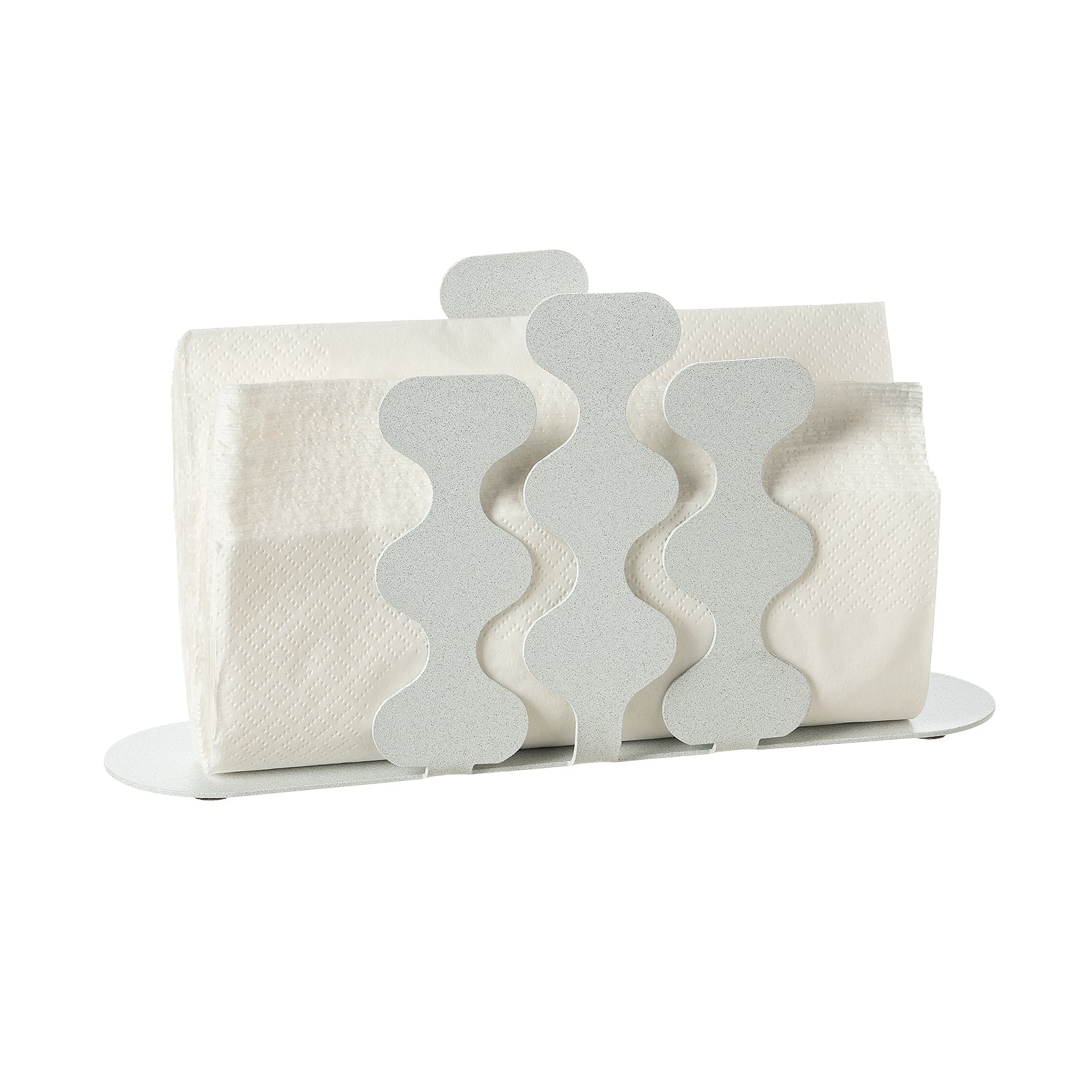 Porta tovaglioli Nori alto Arti&Mestieri bianco marmo con tovaglioli piegati a triangoli, vista tre quarti