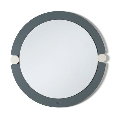 Specchio da parete di design moderno Alchimia tondo di colore petrolio/avorio