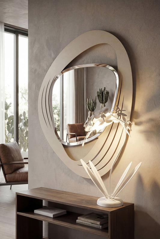 Ambientazione in un salotto dello specchio in stile vintage Strava con lampada Orchidea di Arti&Mestieri.