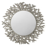 Vista frontale dello specchio circolare Coral a forma di corallo di colore fango di Arti&Mestieri.