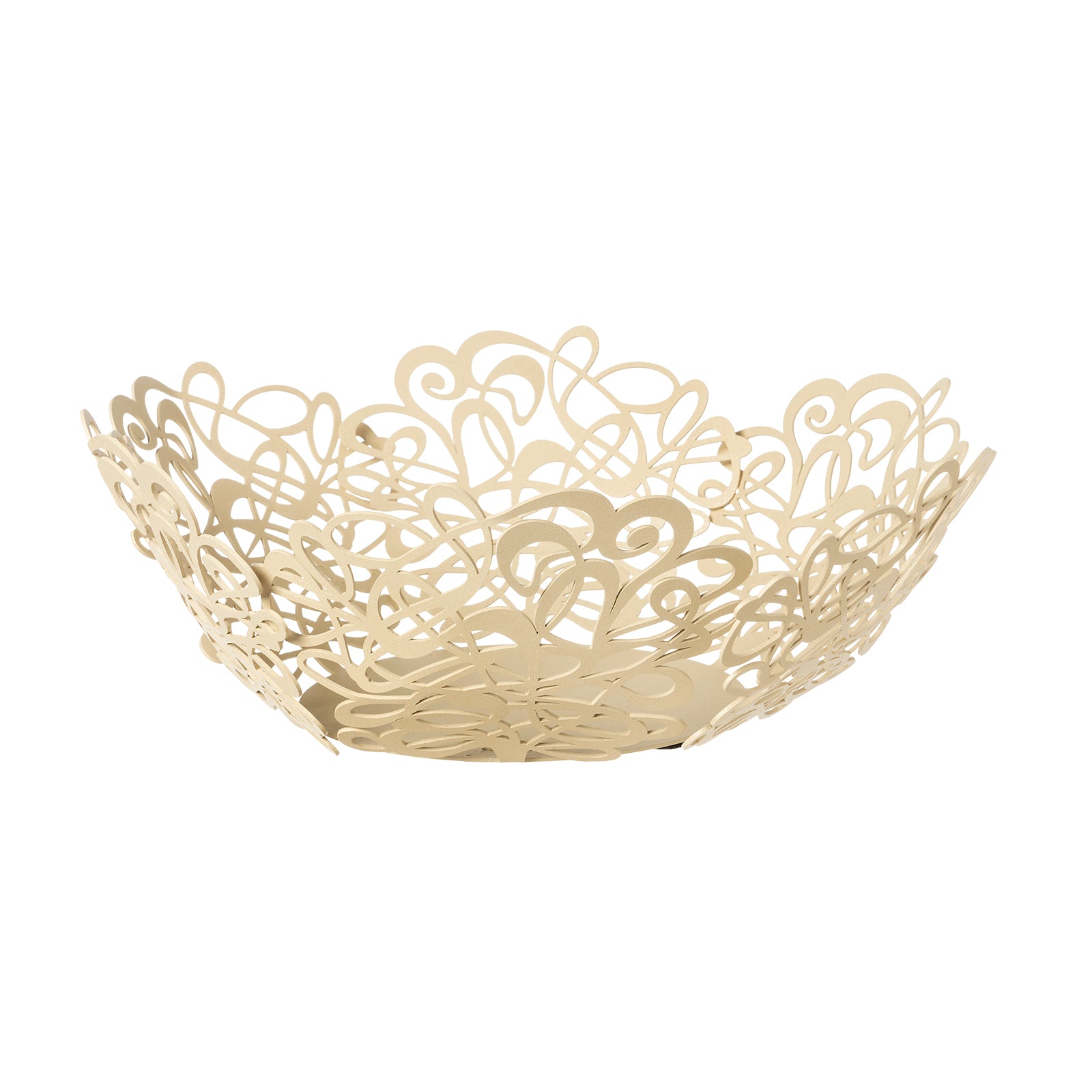 Fruttiera Scarabocchio Grande di Art&Mestieri in ferro color chantilly, vista tre quarti