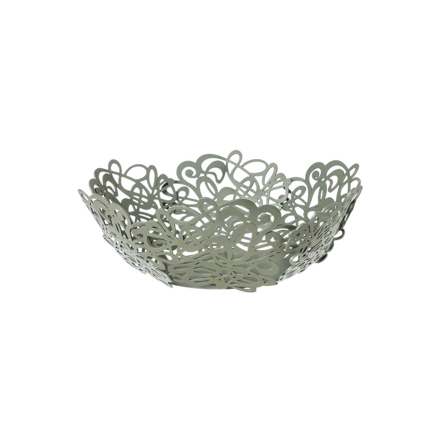 Fruttiera Scarabocchio Piccola di Art&Mestieri in ferro color giada, vista tre quarti