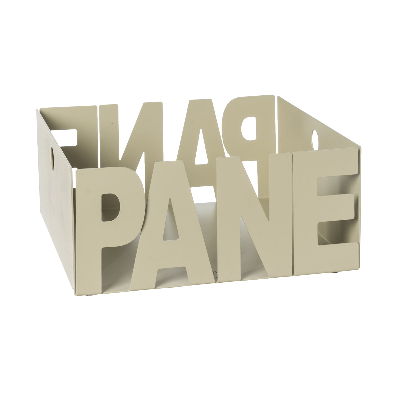 Porta pane Letter in ferro color chantilly con scritta Pane, vista tre quarti