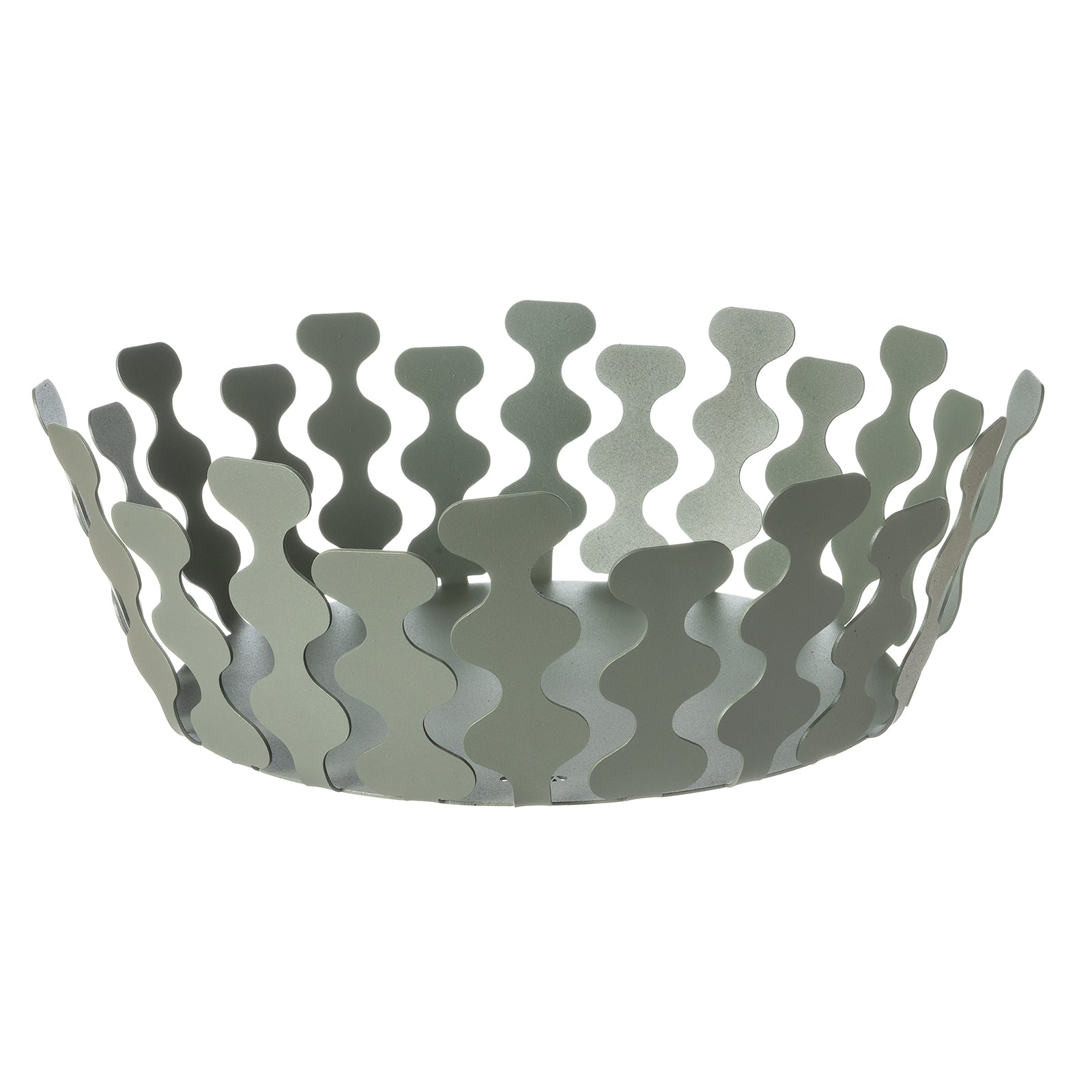 Fruttiera Nori Grande di Art&Mestieri in ferro color giada vuota, vista tre quarti