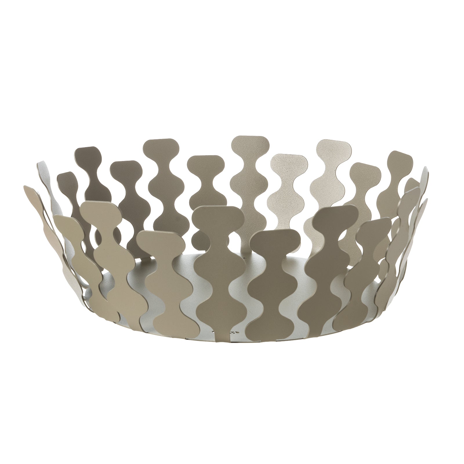 Fruttiera Nori Grande di Art&Mestieri in ferro color sabbia vuota, vista tre quarti