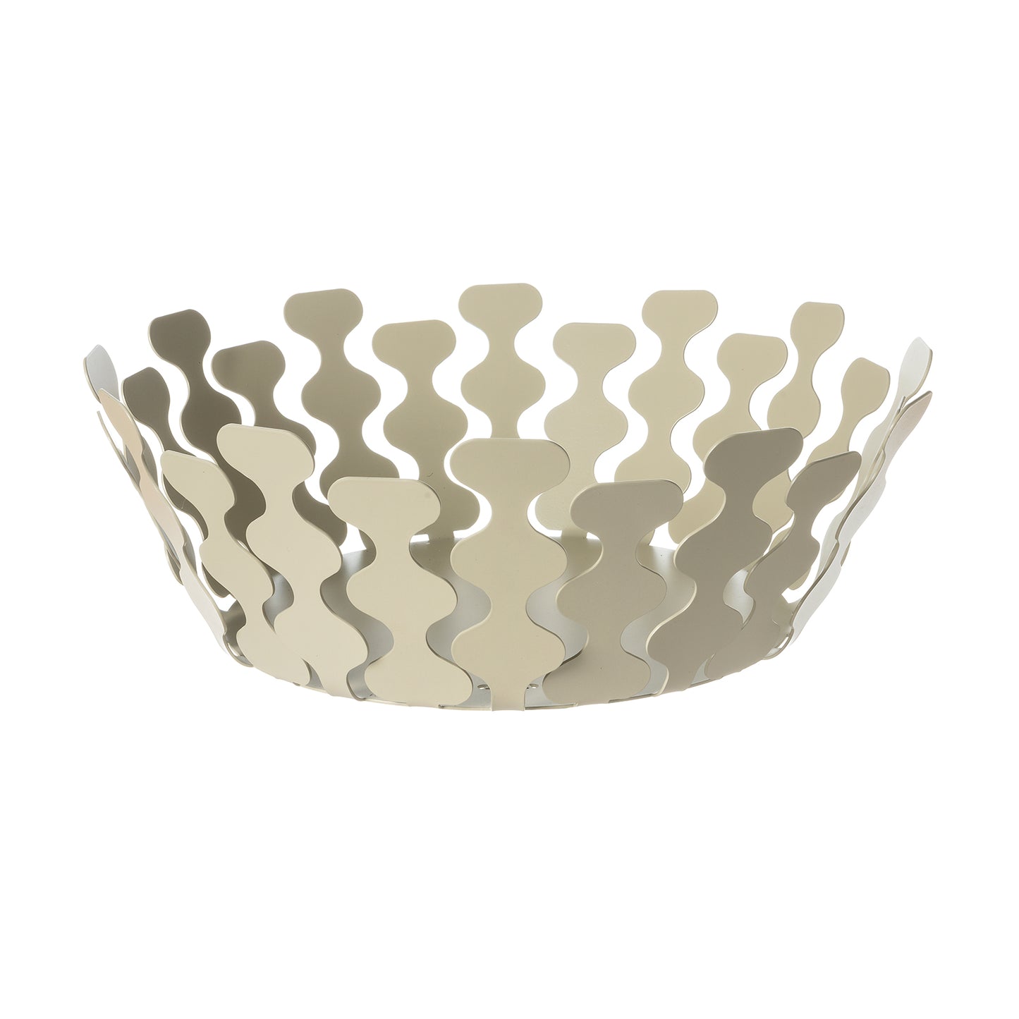 Fruttiera Nori Piccola di Art&Mestieri in ferro color chantilly vuota, vista tre quarti