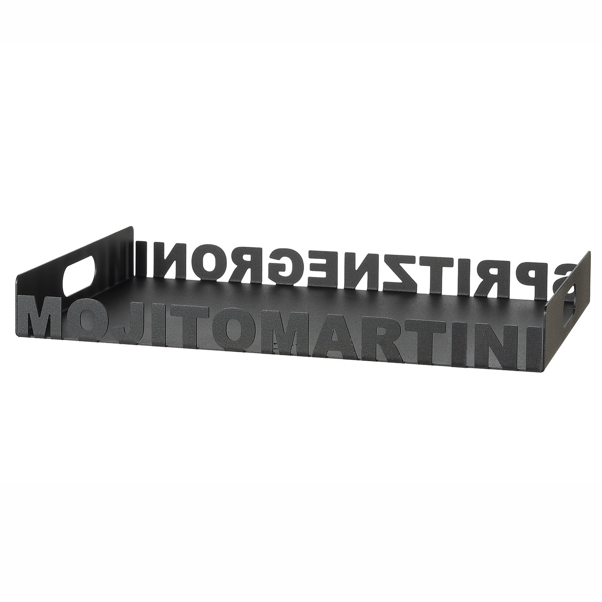 Vista di tre quarti del vassoio Drink finitura nero di Arti e Mestieri.