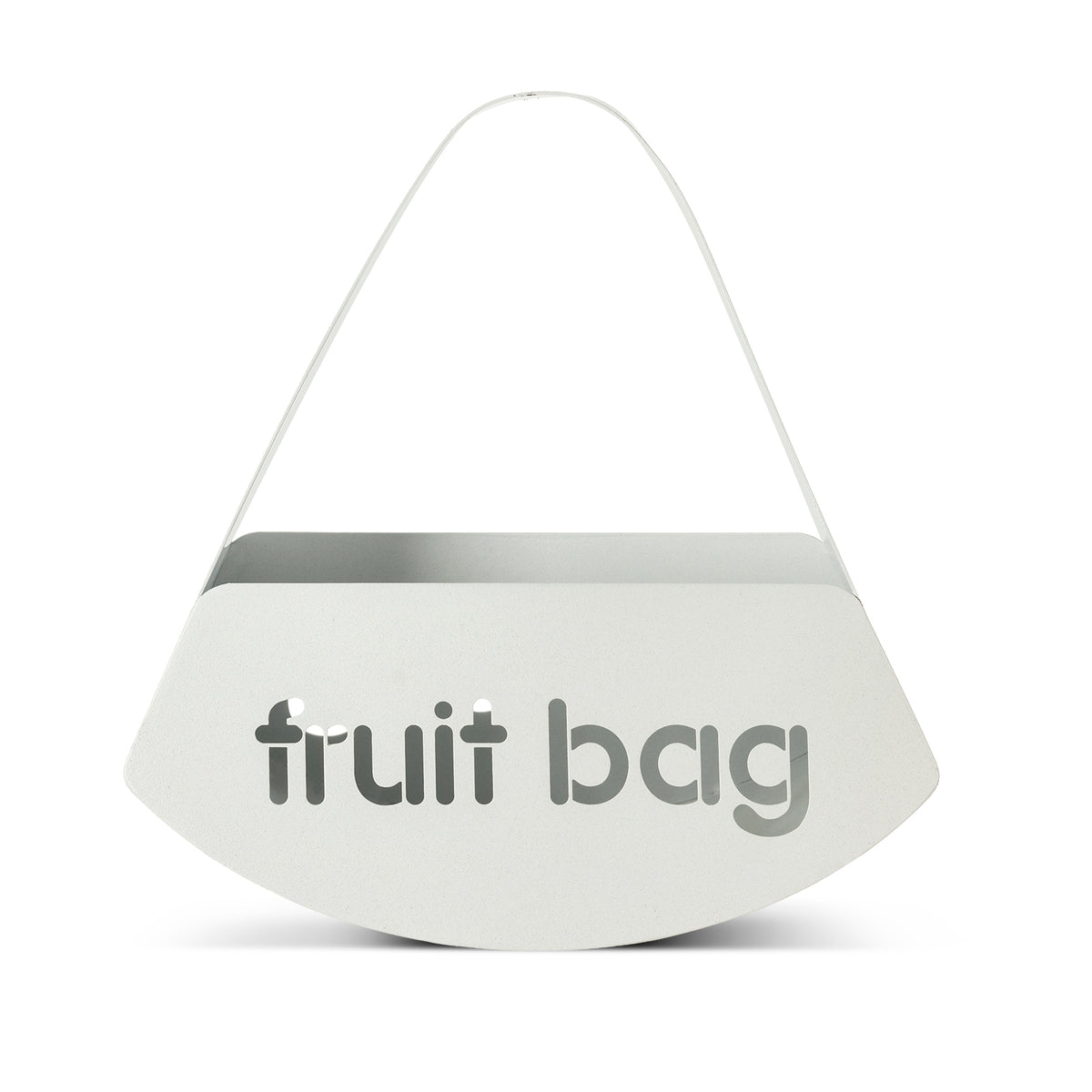 Vista di fronte del centro tavola Fruit Bag finitura bianco marmo di Arti e Mestieri.