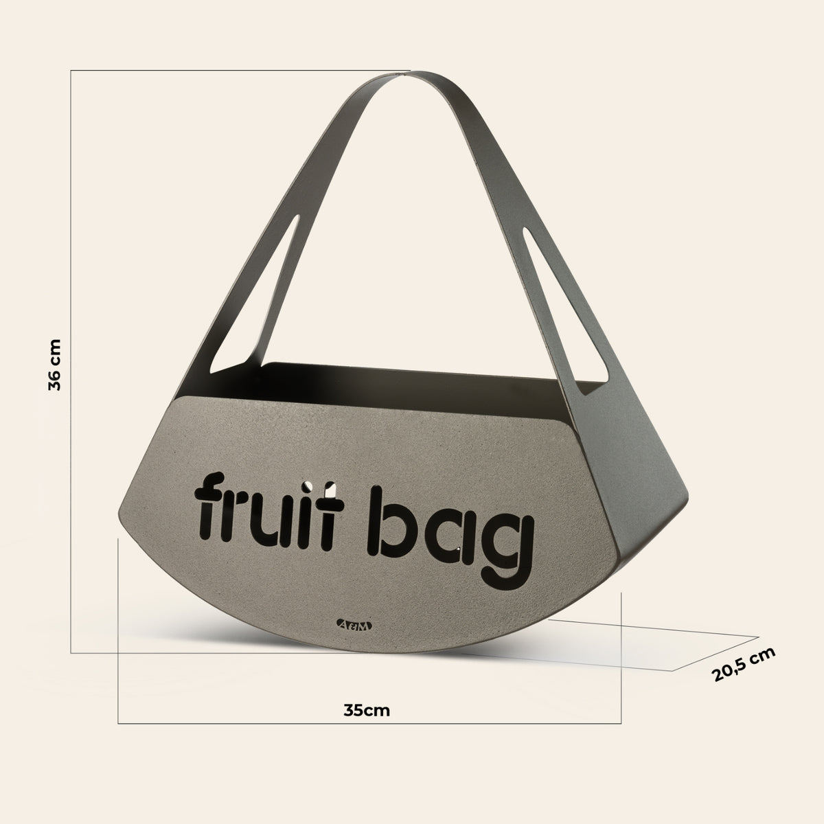 Dimensioni centro tavola Fruit Bag. Disegno quotato.