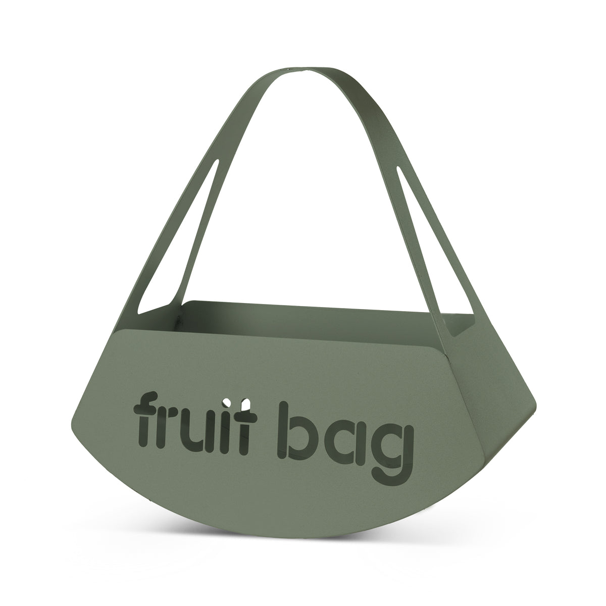Vista di tre quarti del centro tavola Fruit Bag finitura giada di Arti&Mestieri.