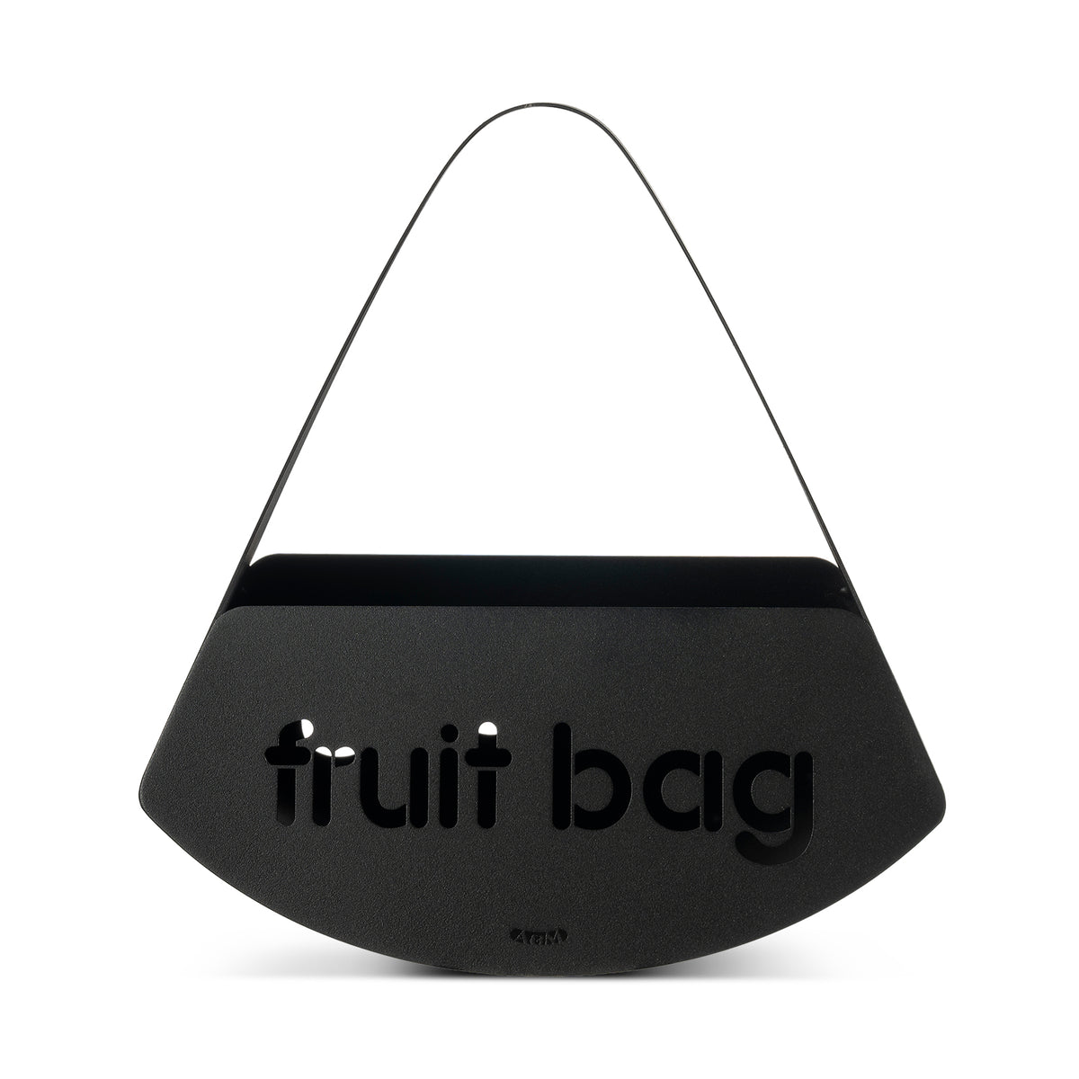 Vista di fronte del centro tavola Fruit Bag finitura nero di Arti e Mestieri.