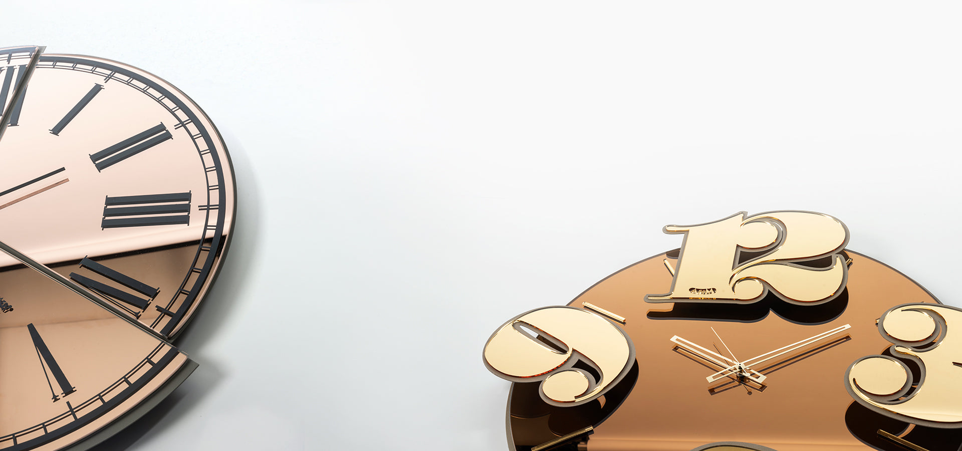 Particolare dei Orologi Kintsugi e Benguiat della nuova collezione di Arti&Mestieri 2026. Quadranti in vetro Crystal Luxe® rosa e ambrato.